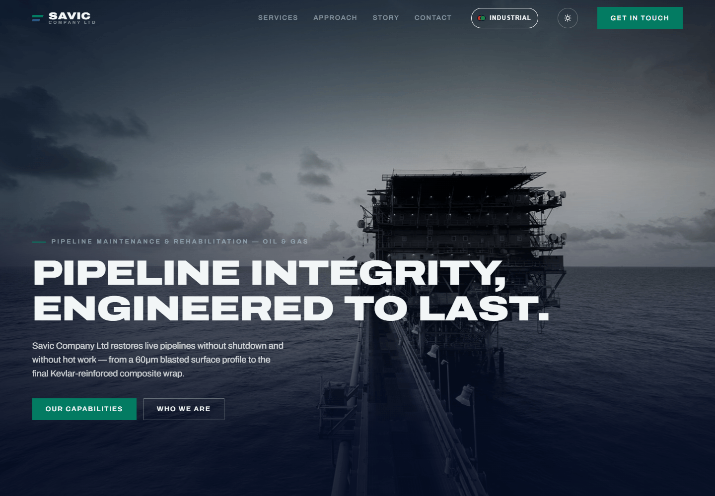Savic industrial services website shown in its Subsea identity.